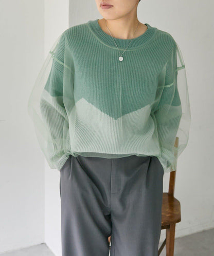 拼接設計撞色透視針織衫【SUM1 STYLE(スミスタイル)】