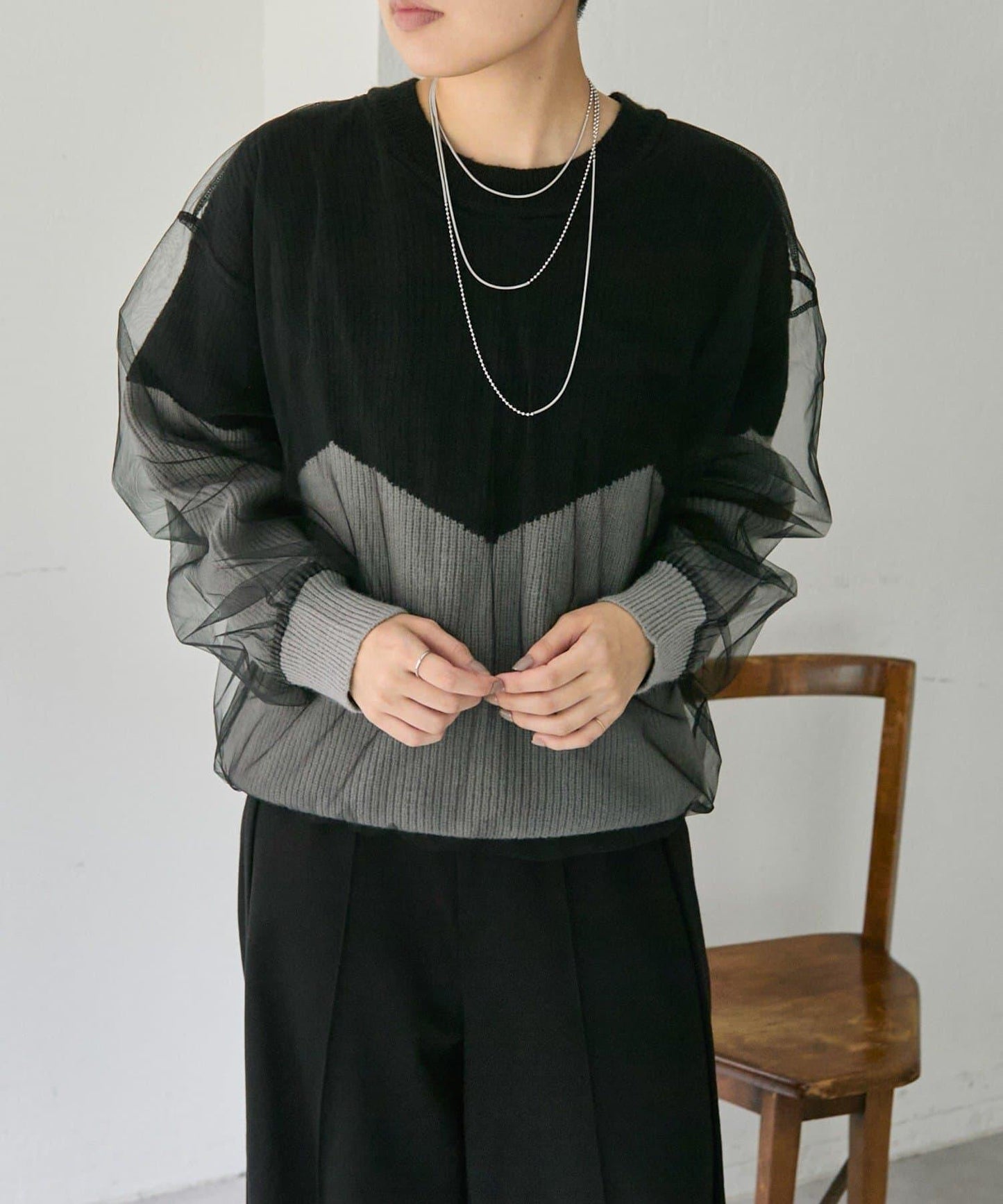 拼接設計撞色透視針織衫【SUM1 STYLE(スミスタイル)】