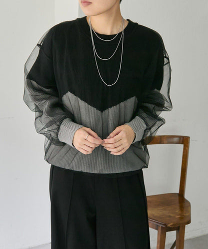 拼接設計撞色透視針織衫【SUM1 STYLE(スミスタイル)】