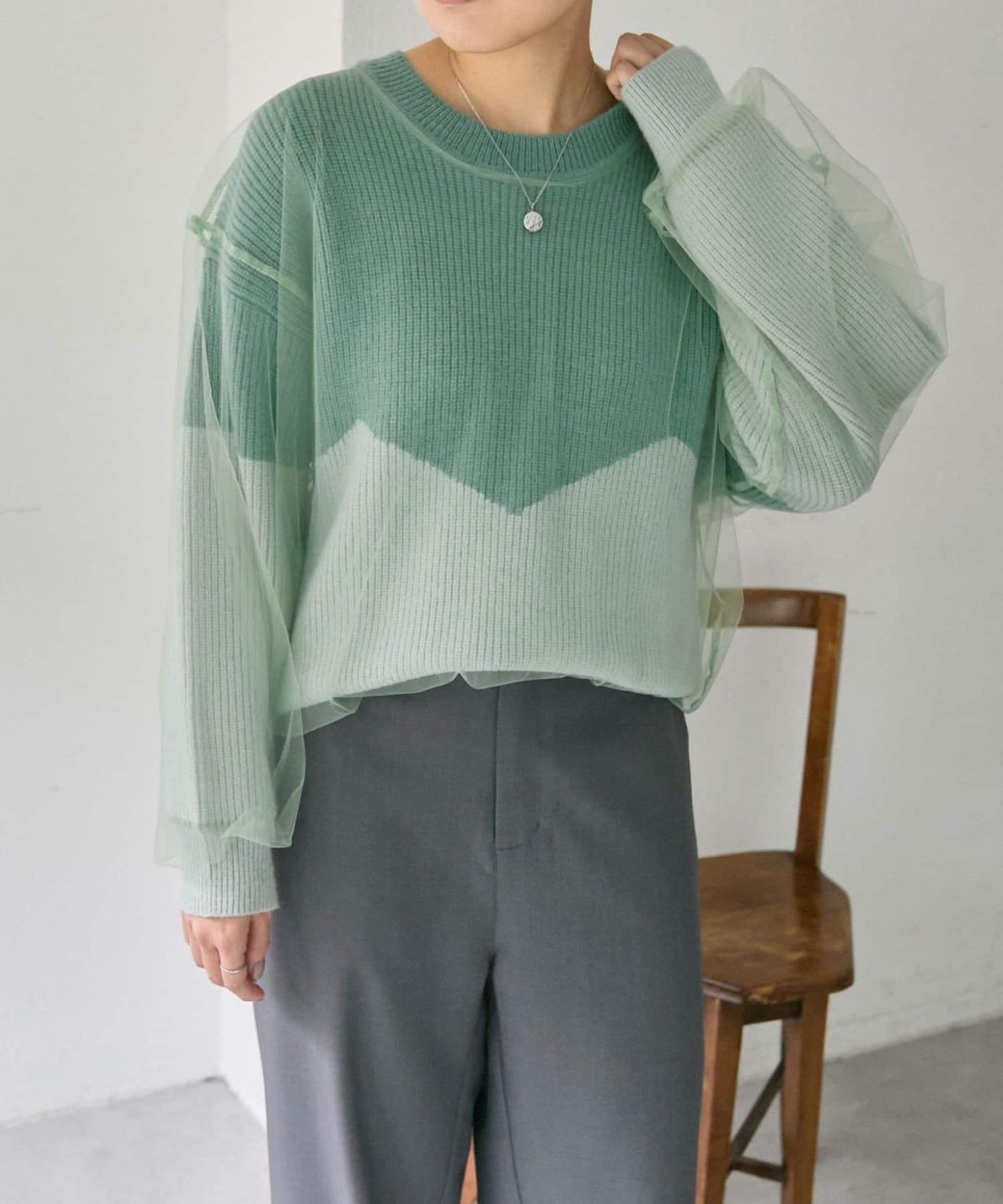 拼接設計撞色透視針織衫【SUM1 STYLE(スミスタイル)】