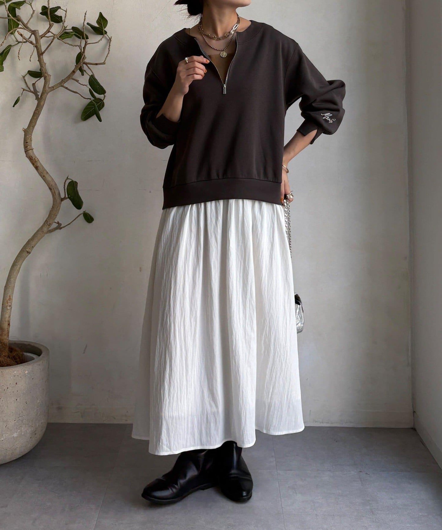 半拉鍊拼接連衣裙