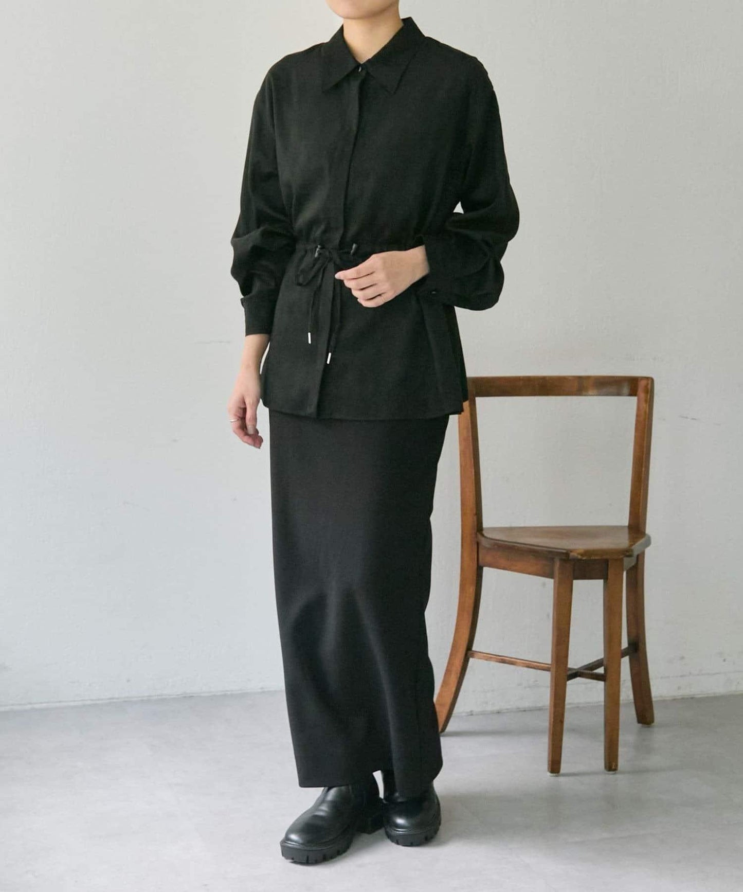 可調節廓形抽繩麂皮長款上衣/麂皮襯衫【SUM1 STYLE】