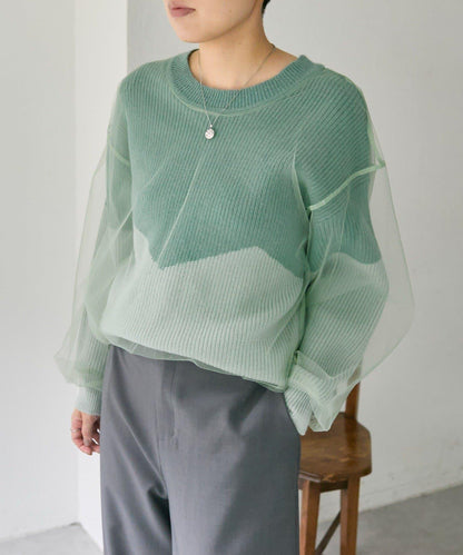拼接設計撞色透視針織衫【SUM1 STYLE(スミスタイル)】