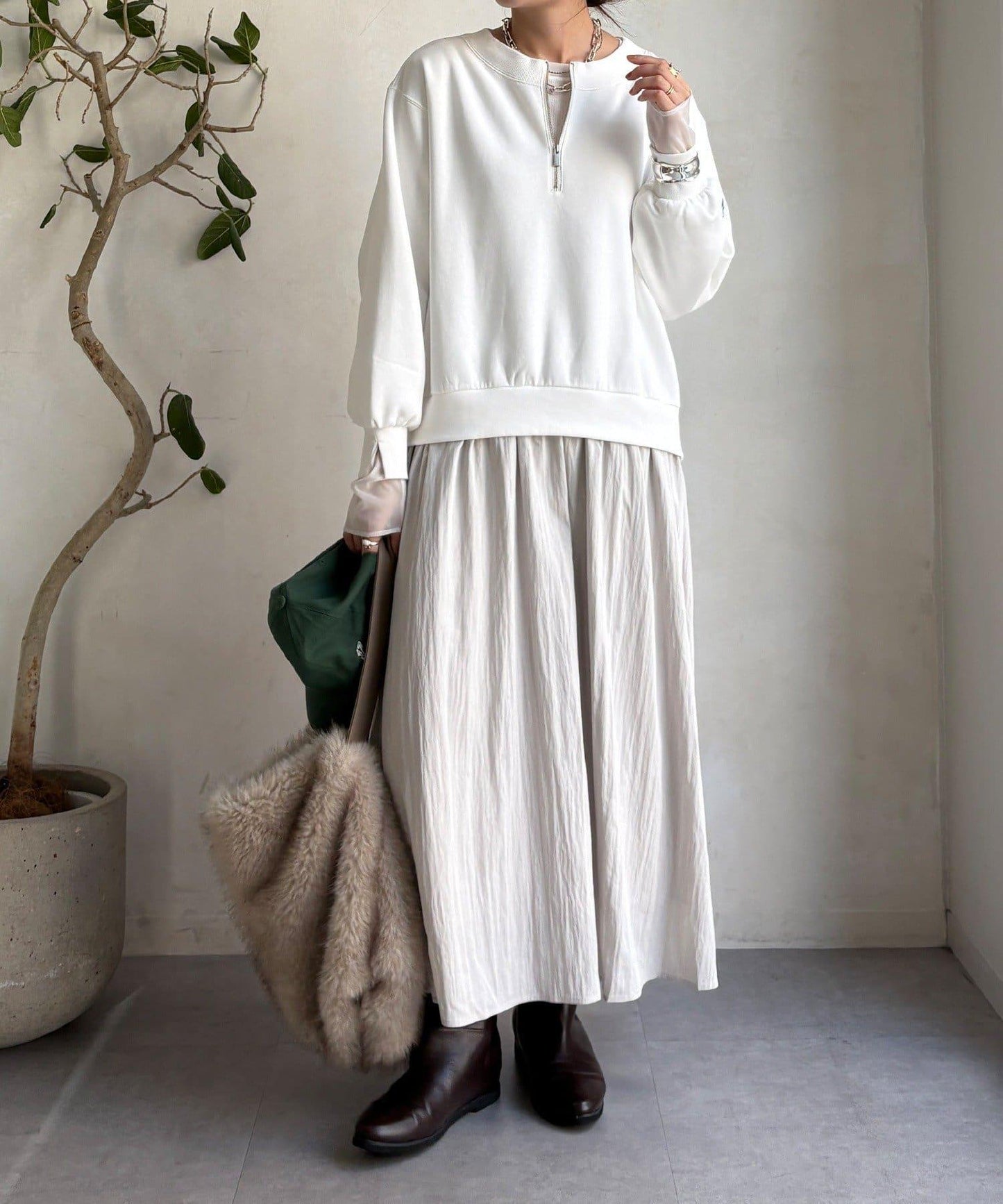 半拉鍊拼接連衣裙