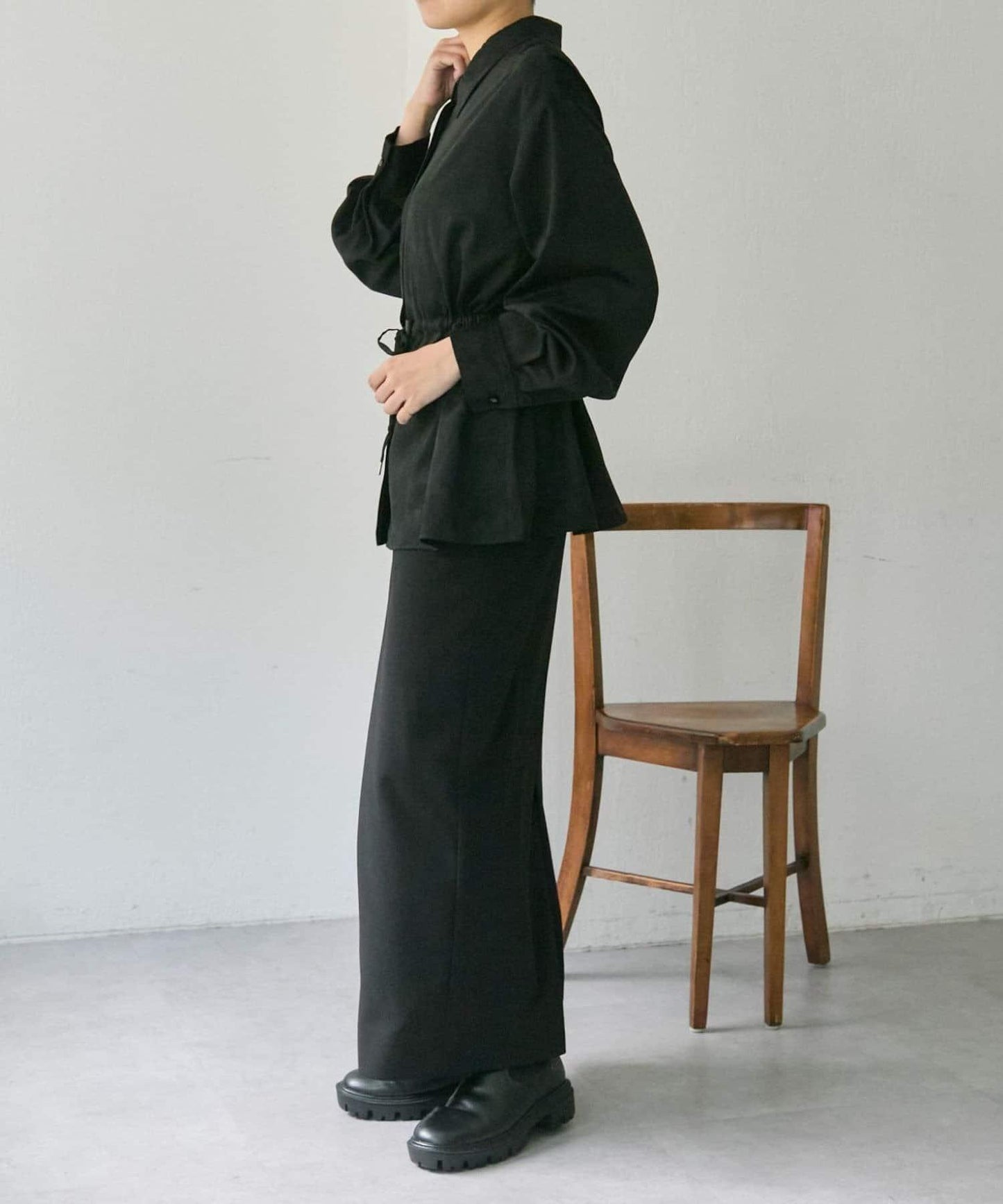 可調節廓形抽繩麂皮長款上衣/麂皮襯衫【SUM1 STYLE】