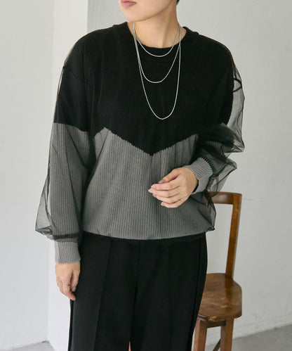 拼接設計撞色透視針織衫【SUM1 STYLE(スミスタイル)】