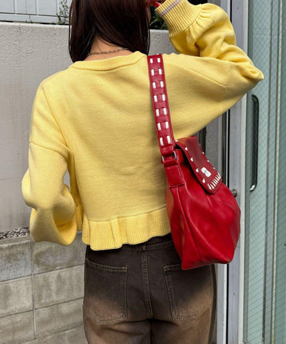 拼色流蘇標誌荷葉邊針織開衫