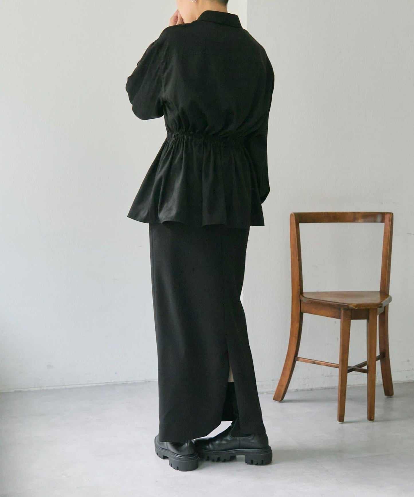 可調節廓形抽繩麂皮長款上衣/麂皮襯衫【SUM1 STYLE】