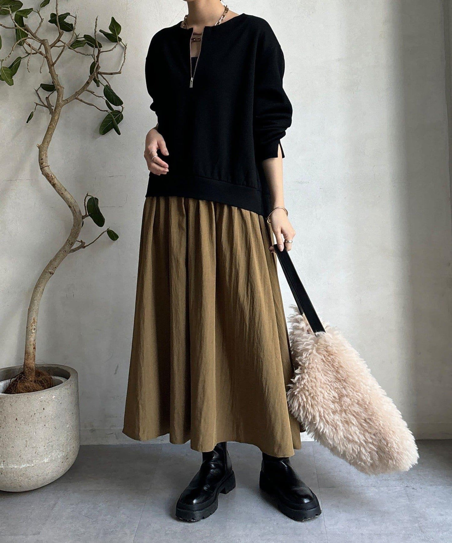 半拉鍊拼接連衣裙