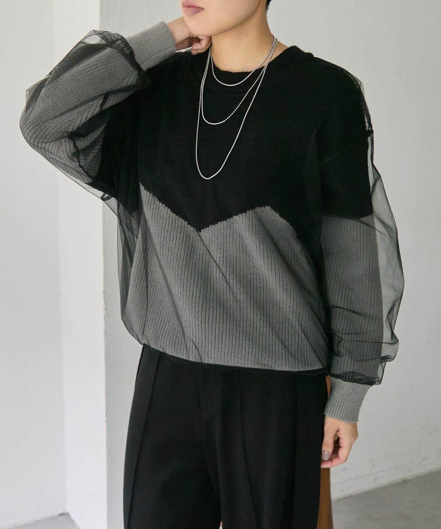 拼接設計撞色透視針織衫【SUM1 STYLE(スミスタイル)】