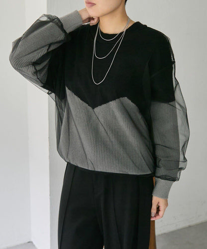 拼接設計撞色透視針織衫【SUM1 STYLE(スミスタイル)】