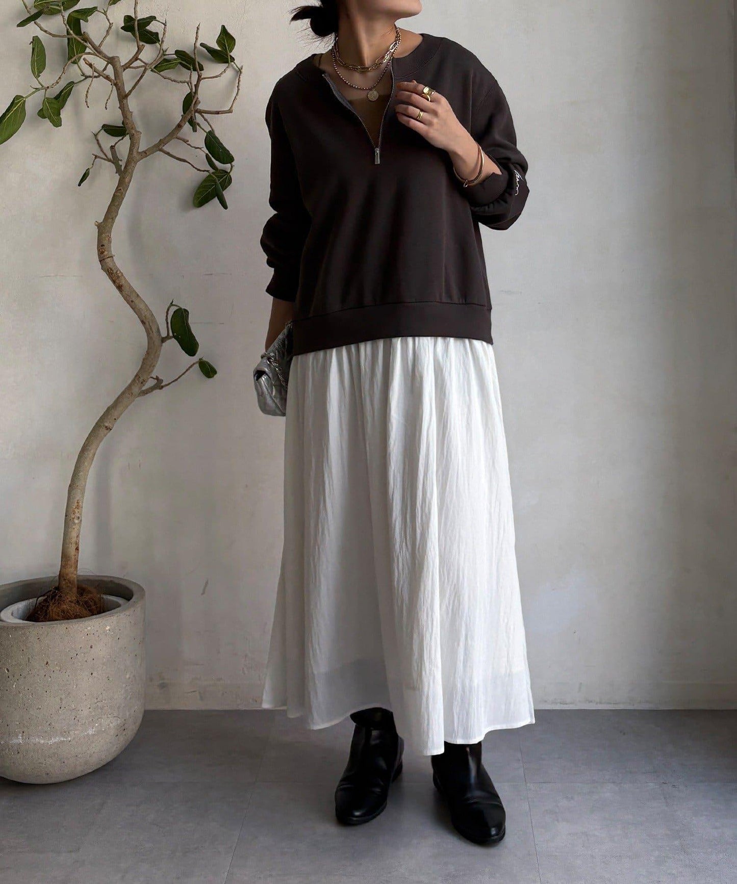 半拉鍊拼接連衣裙