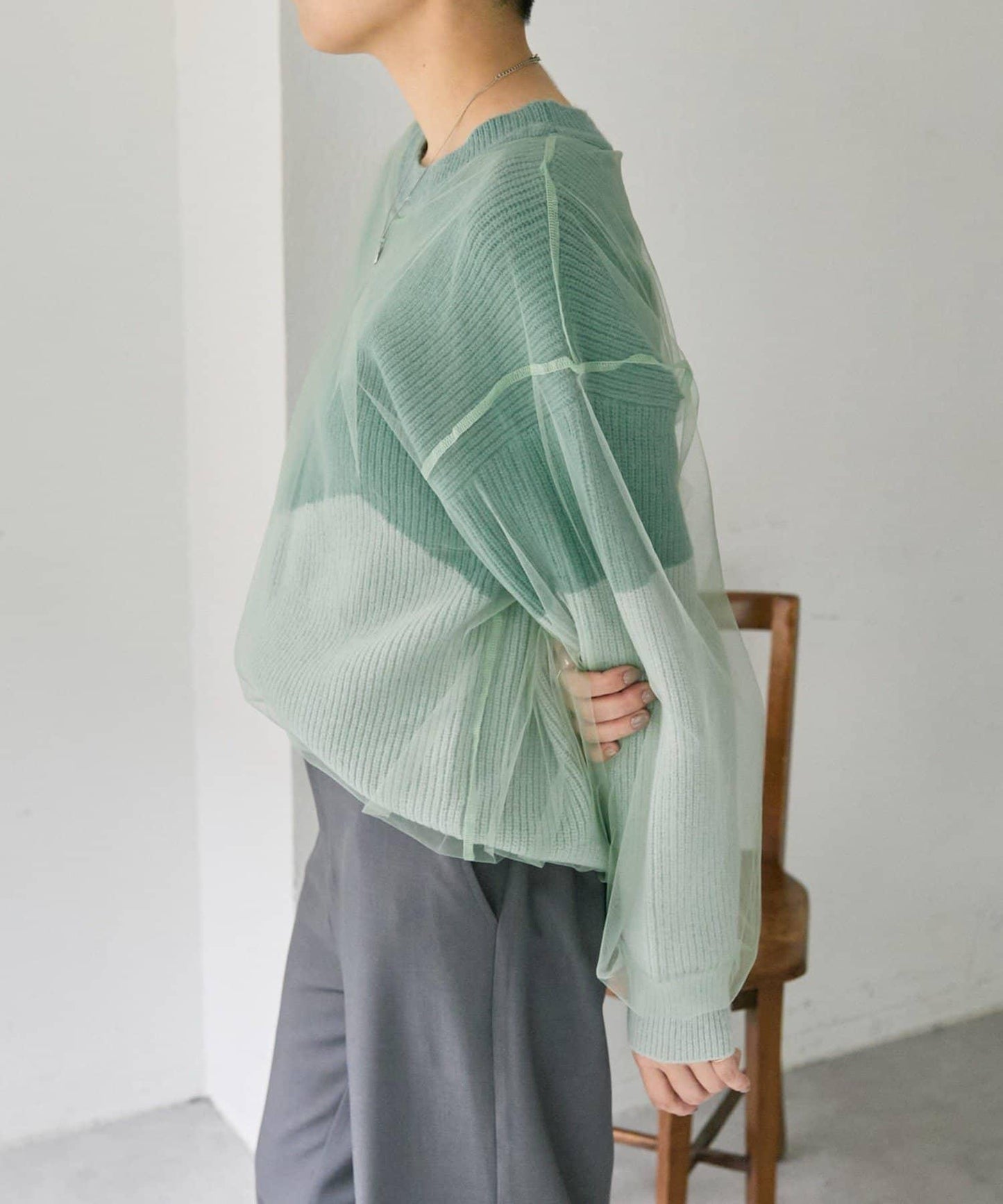 拼接設計撞色透視針織衫【SUM1 STYLE(スミスタイル)】