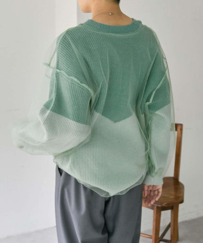 拼接設計撞色透視針織衫【SUM1 STYLE(スミスタイル)】