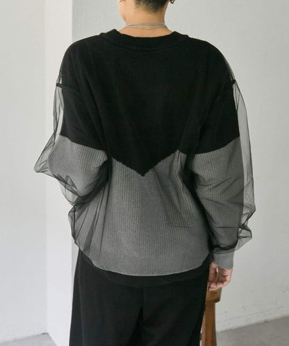 拼接設計撞色透視針織衫【SUM1 STYLE(スミスタイル)】