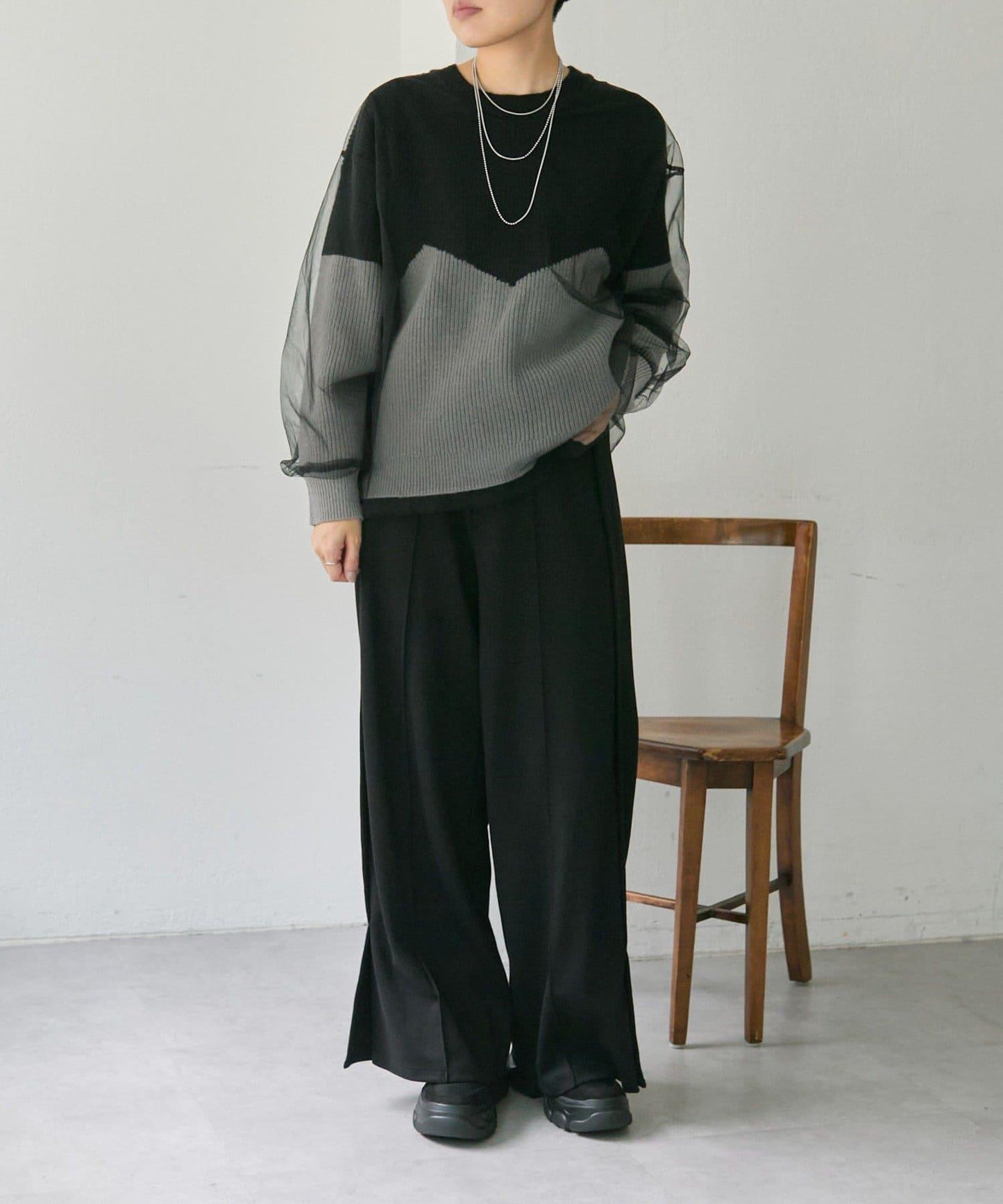 拼接設計撞色透視針織衫【SUM1 STYLE(スミスタイル)】