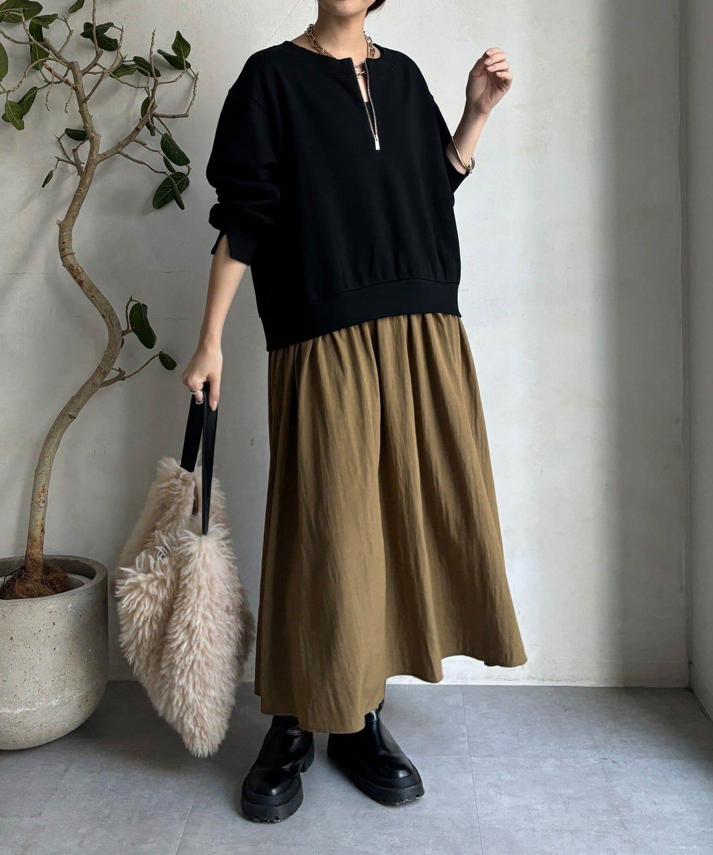 半拉鍊拼接連衣裙