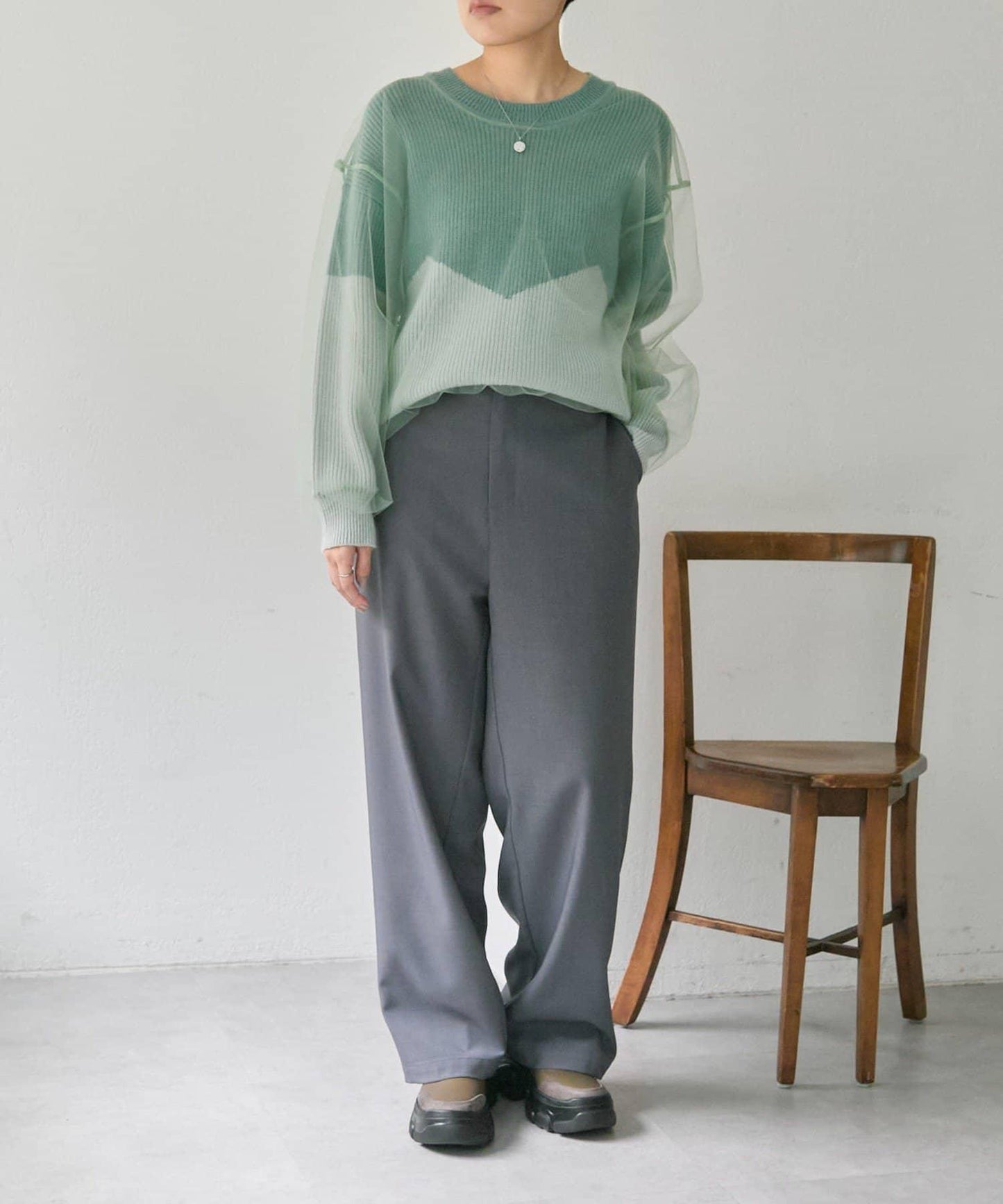 拼接設計撞色透視針織衫【SUM1 STYLE(スミスタイル)】