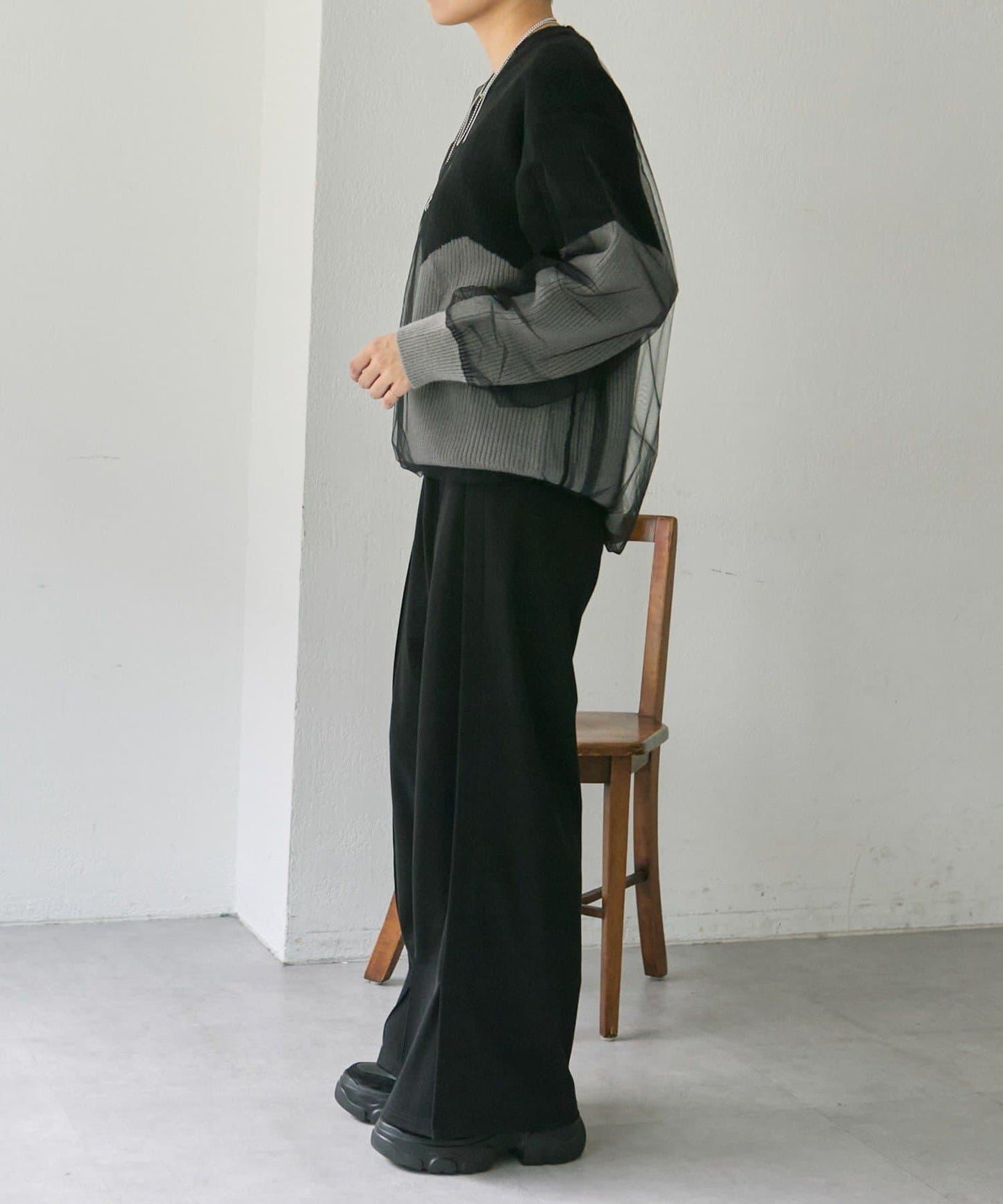 拼接設計撞色透視針織衫【SUM1 STYLE(スミスタイル)】