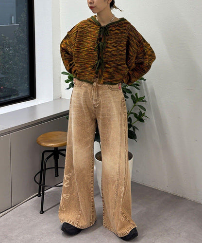 蝴蝶結拔染印花牛仔褲