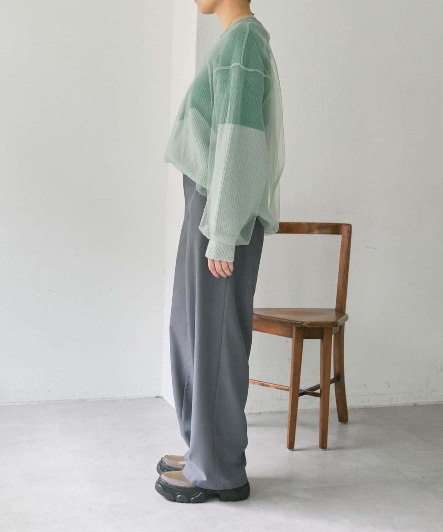 拼接設計撞色透視針織衫【SUM1 STYLE(スミスタイル)】