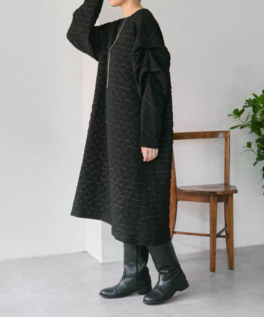 《オケージョン/ストライプ》長袖褶皺連衣裙【SUM1 STYLE】