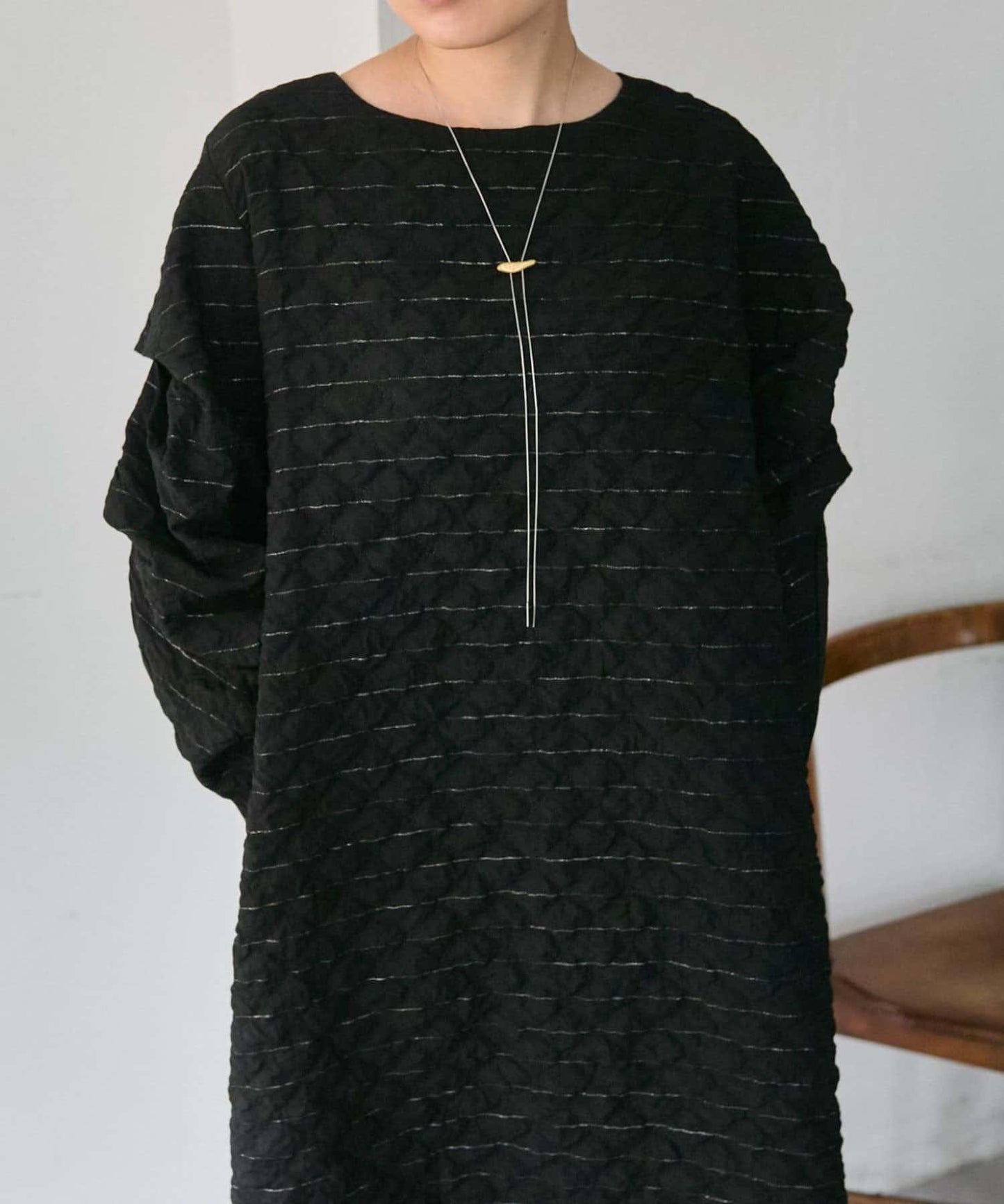 《オケージョン/ストライプ》長袖褶皺連衣裙【SUM1 STYLE】