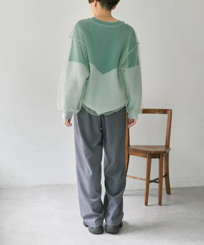 拼接設計撞色透視針織衫【SUM1 STYLE(スミスタイル)】