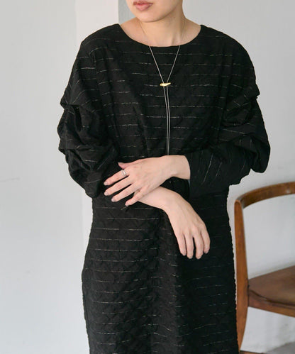 《オケージョン/ストライプ》長袖褶皺連衣裙【SUM1 STYLE】