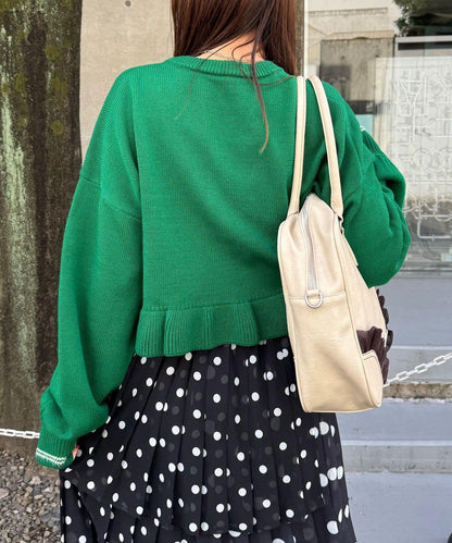 拼色流蘇標誌荷葉邊針織開衫