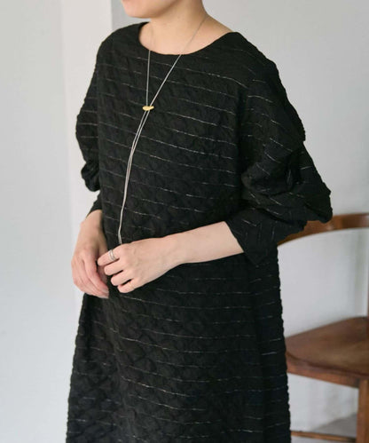 《オケージョン/ストライプ》長袖褶皺連衣裙【SUM1 STYLE】