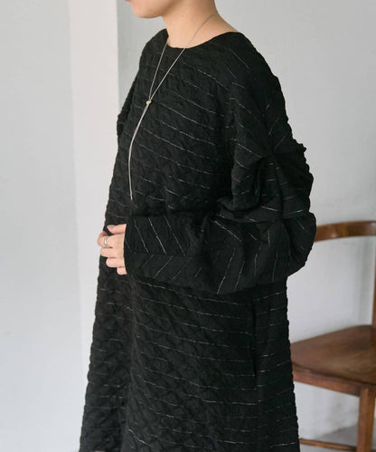 《オケージョン/ストライプ》長袖褶皺連衣裙【SUM1 STYLE】