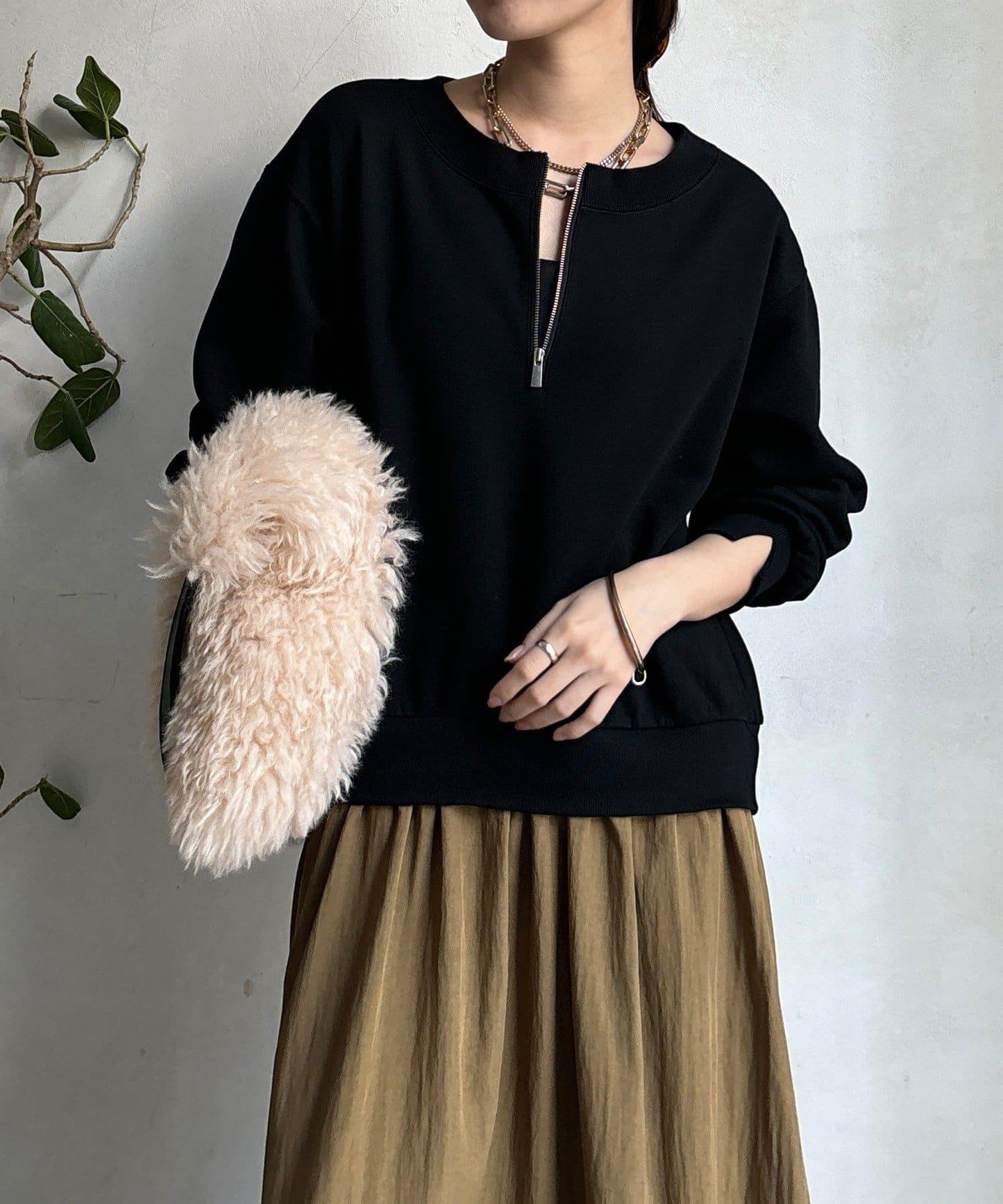 半拉鍊拼接連衣裙