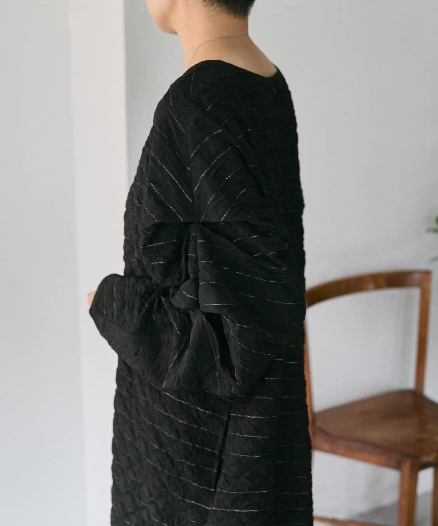 《オケージョン/ストライプ》長袖褶皺連衣裙【SUM1 STYLE】