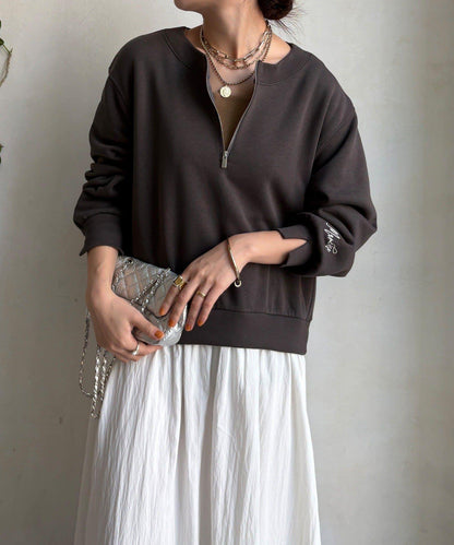 半拉鍊拼接連衣裙