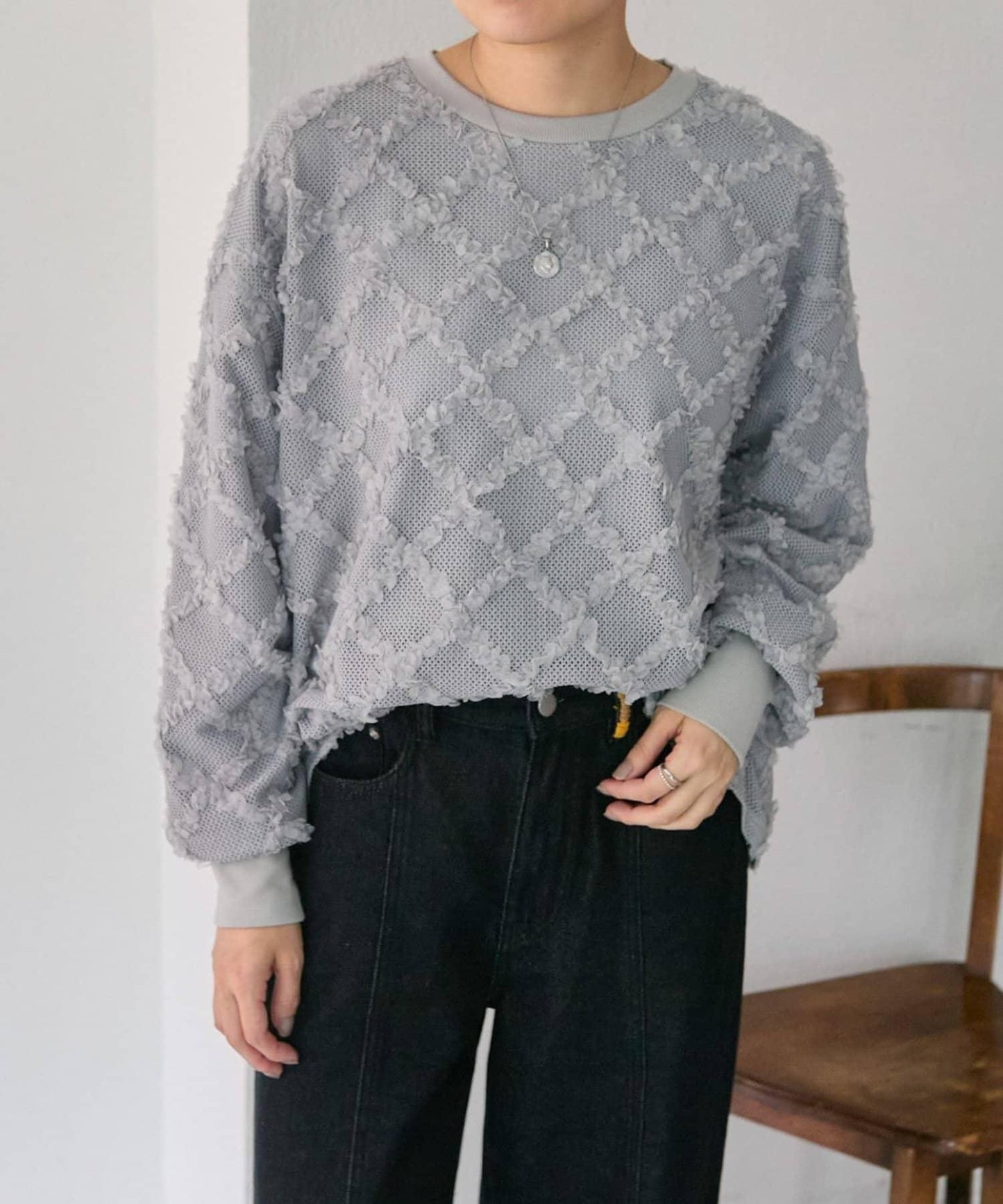 可伸縮透視蕾絲衛衣【SUM1 STYLE(スミスタイル)】