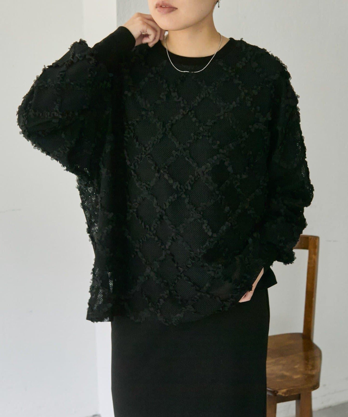 可伸縮透視蕾絲衛衣【SUM1 STYLE(スミスタイル)】