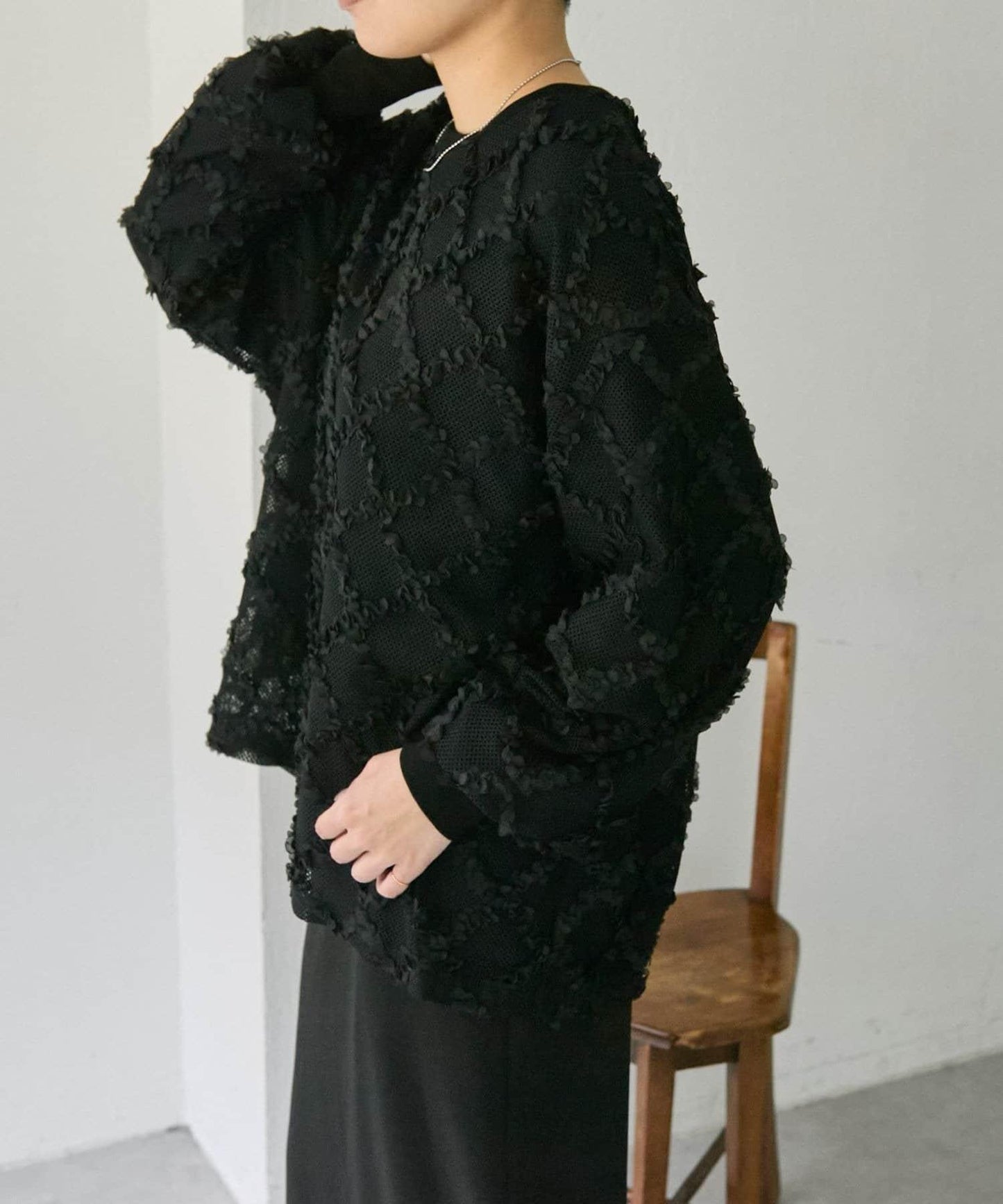 可伸縮透視蕾絲衛衣【SUM1 STYLE(スミスタイル)】