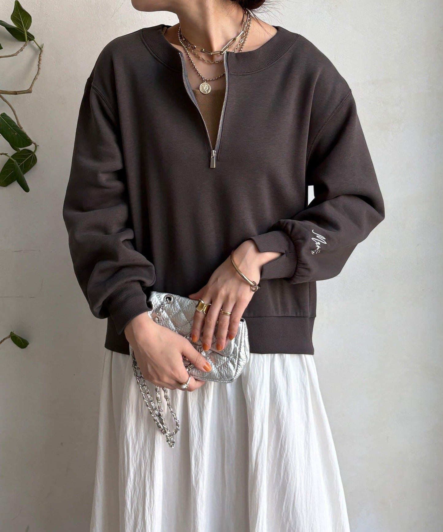 半拉鍊拼接連衣裙