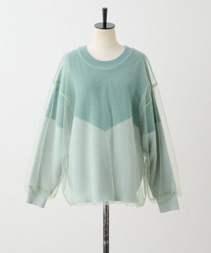 拼接設計撞色透視針織衫【SUM1 STYLE(スミスタイル)】