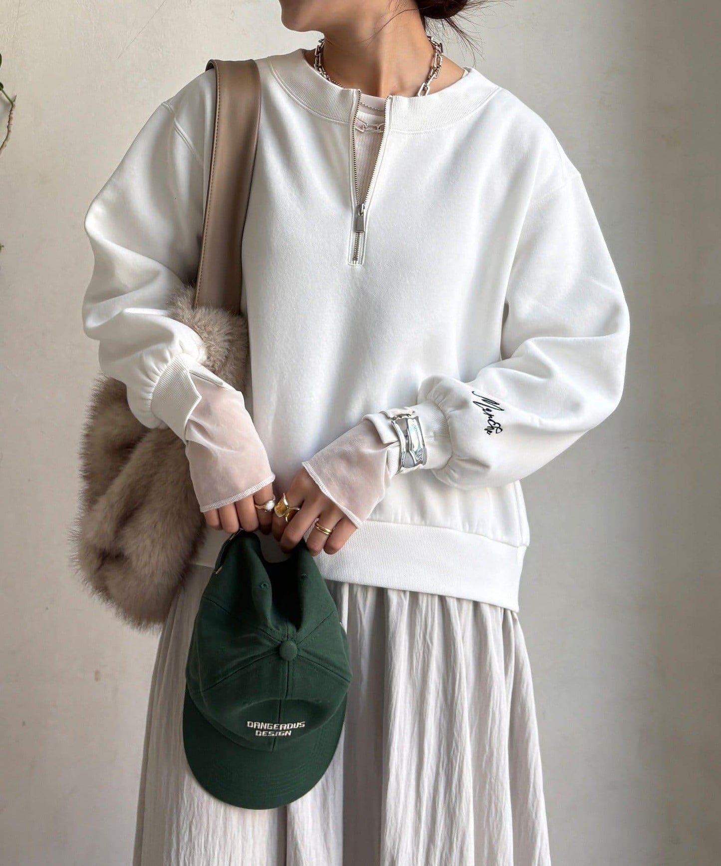 半拉鍊拼接連衣裙