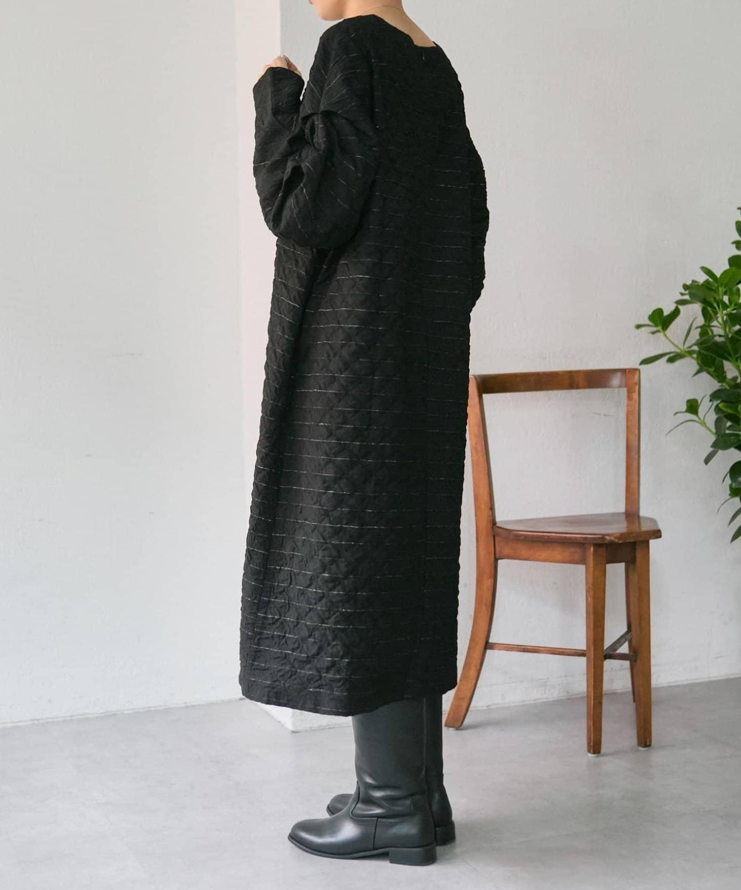 《オケージョン/ストライプ》長袖褶皺連衣裙【SUM1 STYLE】