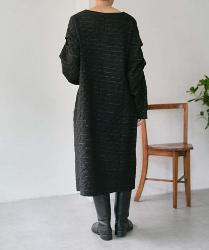 《オケージョン/ストライプ》長袖褶皺連衣裙【SUM1 STYLE】