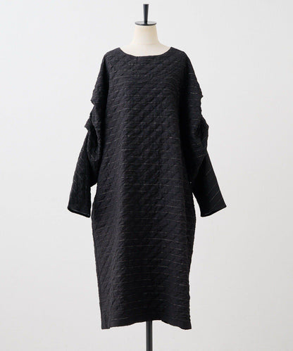 《オケージョン/ストライプ》長袖褶皺連衣裙【SUM1 STYLE】