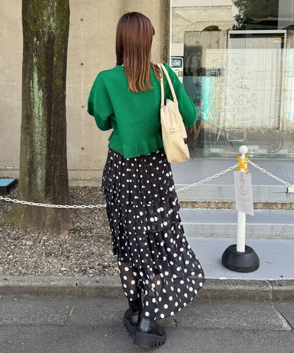 拼色流蘇標誌荷葉邊針織開衫