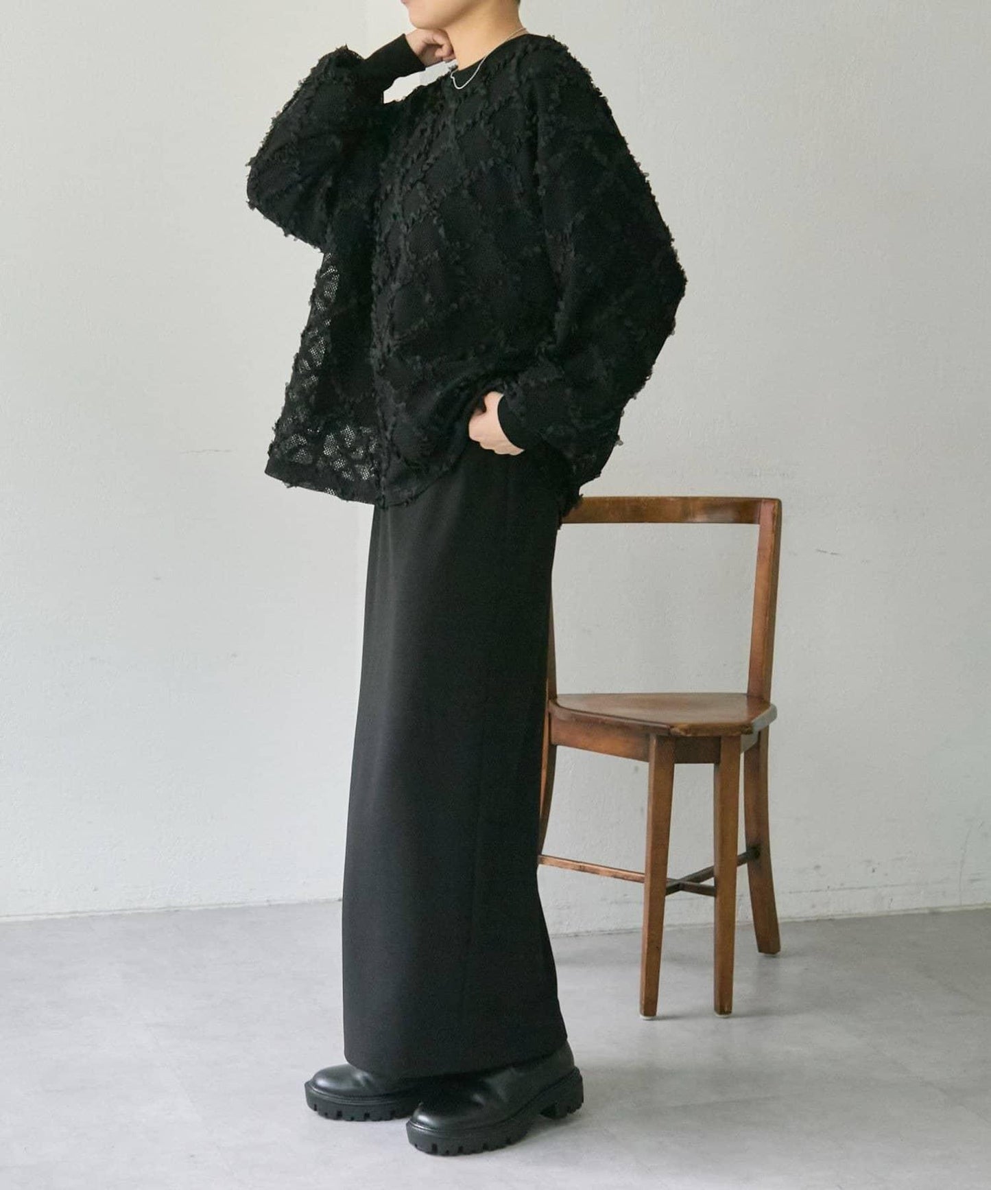 可伸縮透視蕾絲衛衣【SUM1 STYLE(スミスタイル)】