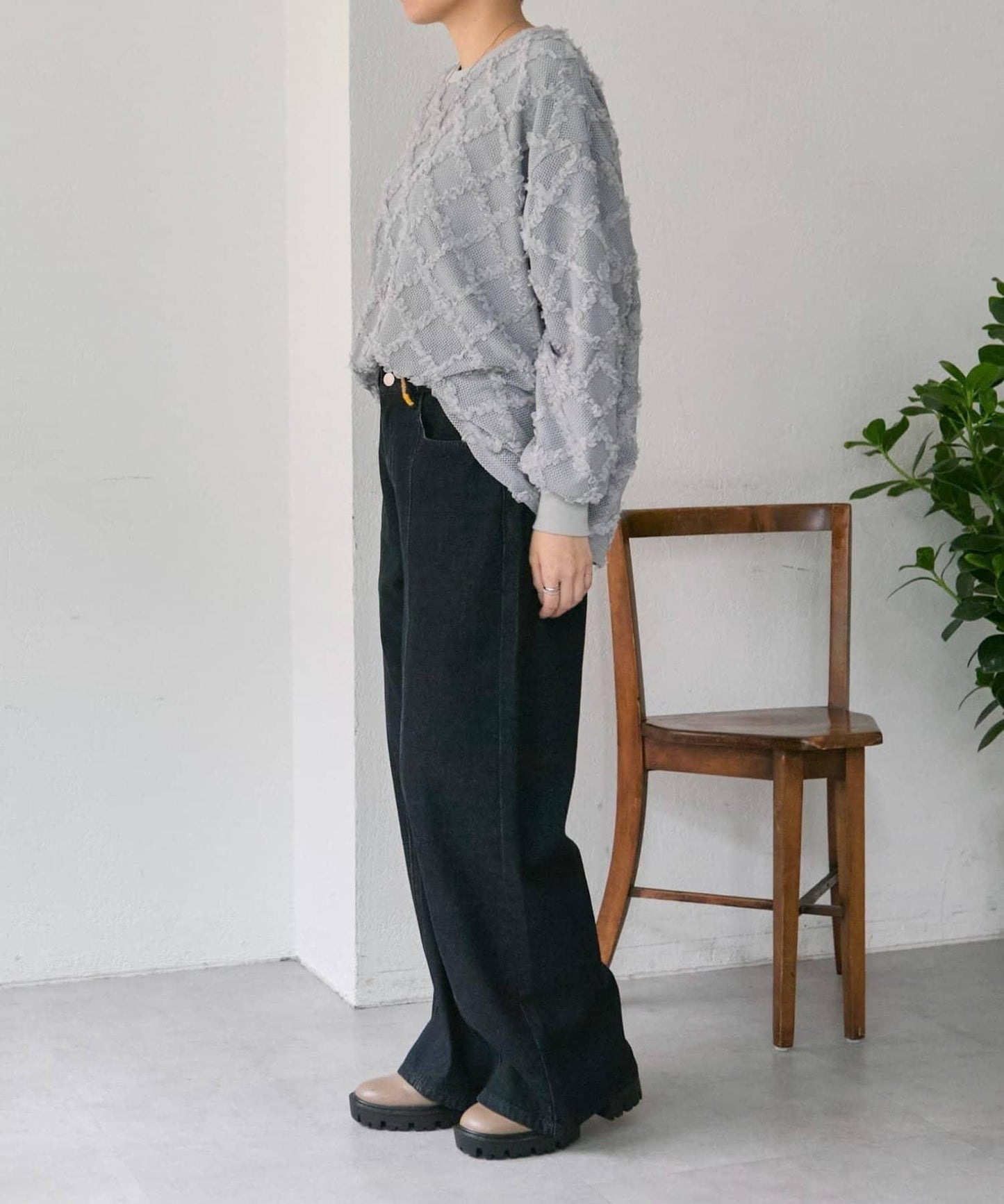 可伸縮透視蕾絲衛衣【SUM1 STYLE(スミスタイル)】