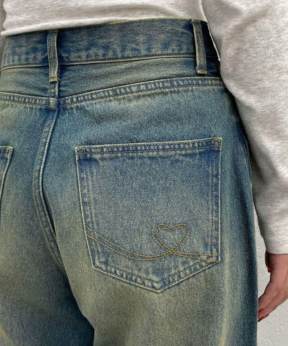 蝴蝶結拔染印花牛仔褲