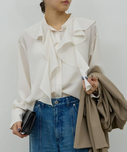 荷葉邊領結襯衫