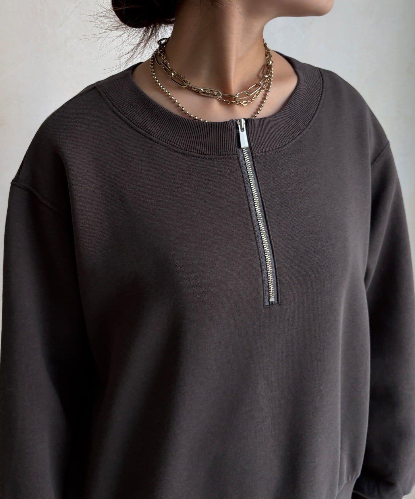 半拉鍊拼接連衣裙